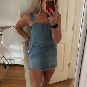 Free People Distressed Denim Overall Dress